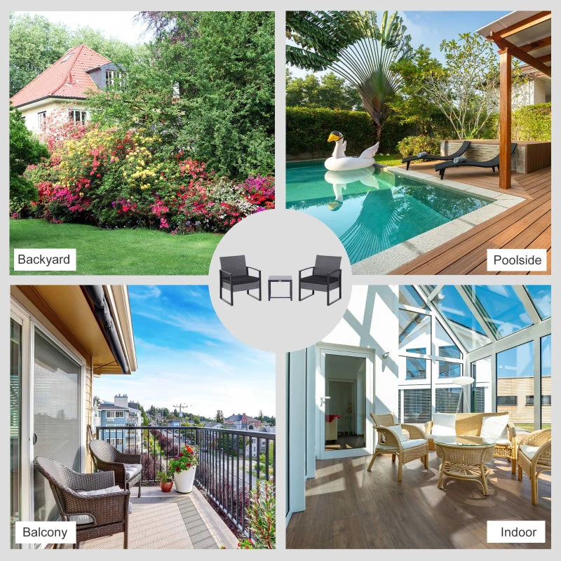 Grey/Black Rattan 2 Seater Patio Set