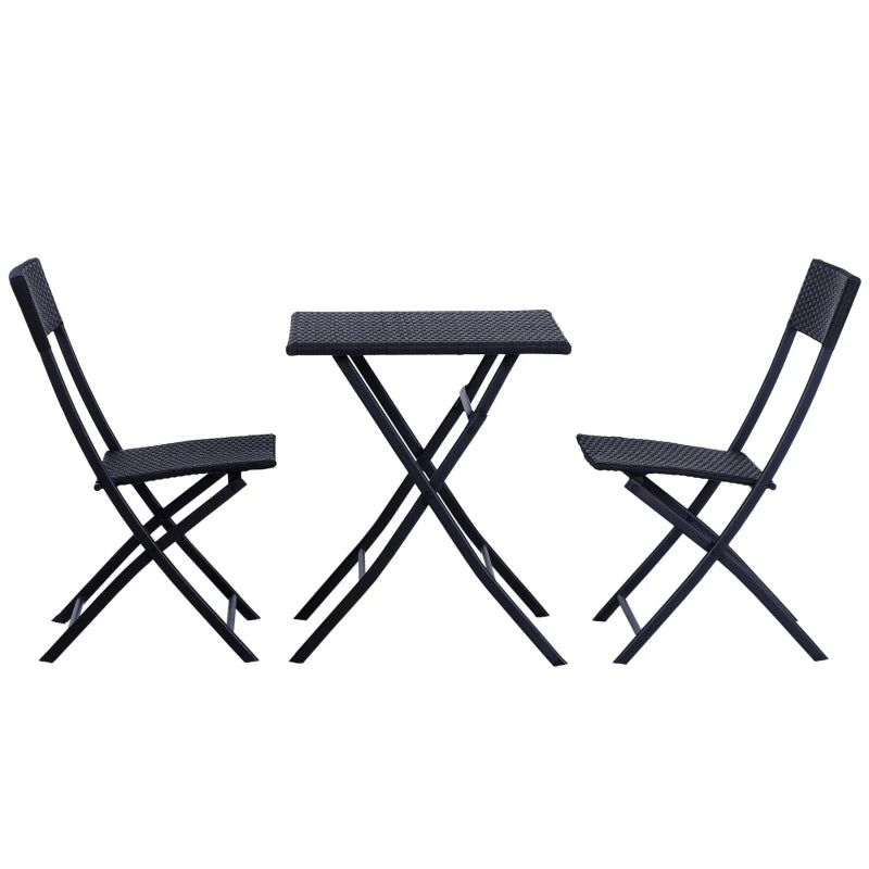 Black 2 Seater Foldable Rattan Bistro Set
