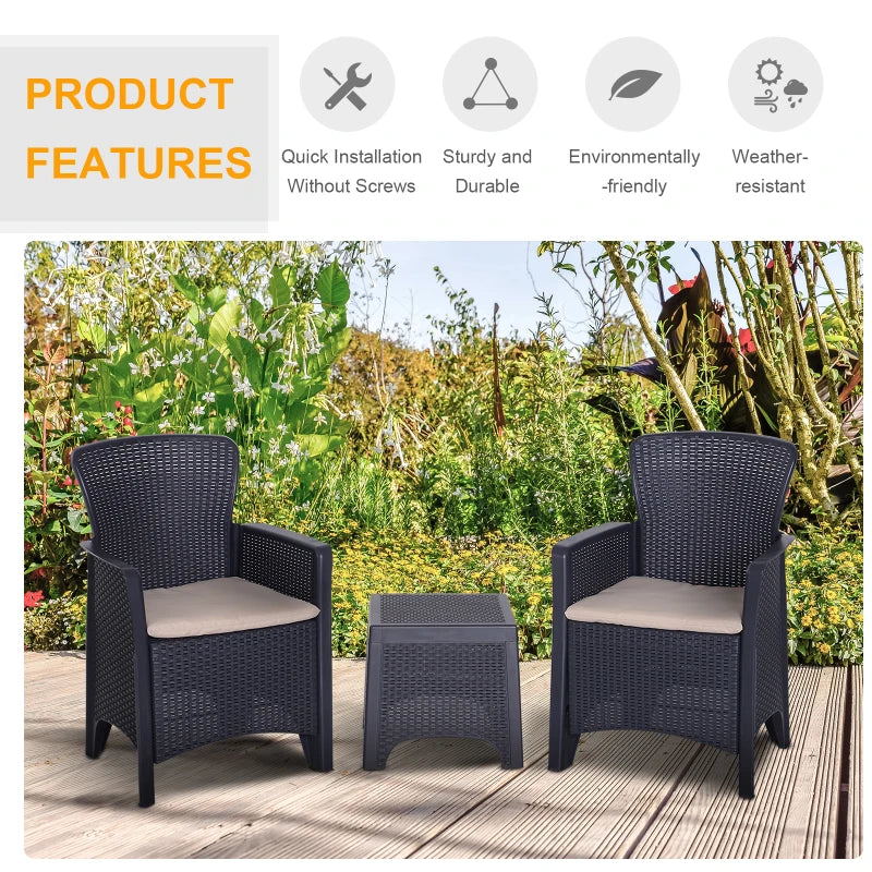 Dark Brown Rattan Effect Bistro Set - 2 Chairs & Coffee Table