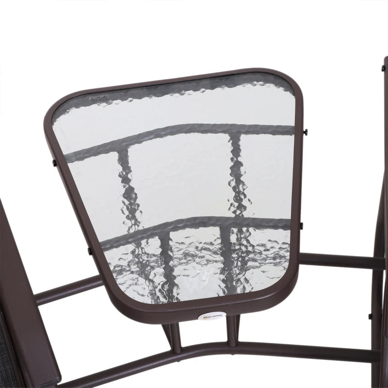 Pair of Rocking Chairs with Table & Breathable Mesh Fabric Seat - Brown Frame & Grey Mesh
