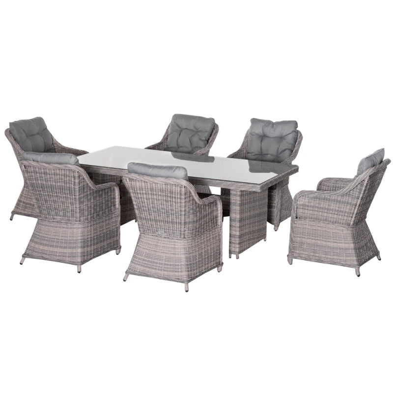 7 Piece Wicker Dining Set With Curved Armchairs