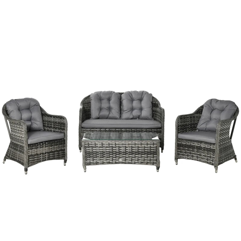 4 Pieces Outdoor PE Rattan Sofa Set with Glass Top Coffee Table, Mixed Grey
