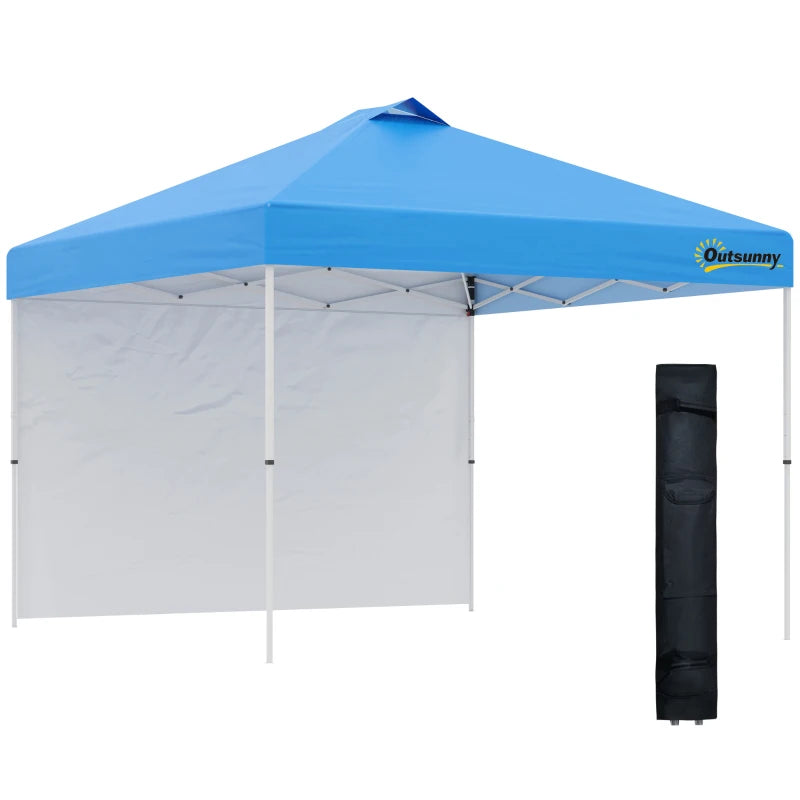 Blue 3m x 3m Pop Up Gazebo with 1 Side and Roller Bag - Height Adjustable