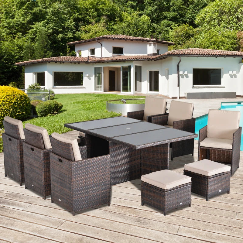 Mixed Brown 10 Seater Cubed Rattan Dining Set