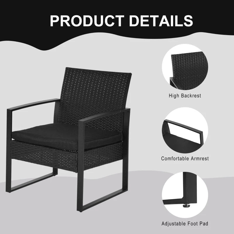 2 Seater Rattan Coffee Set-Black