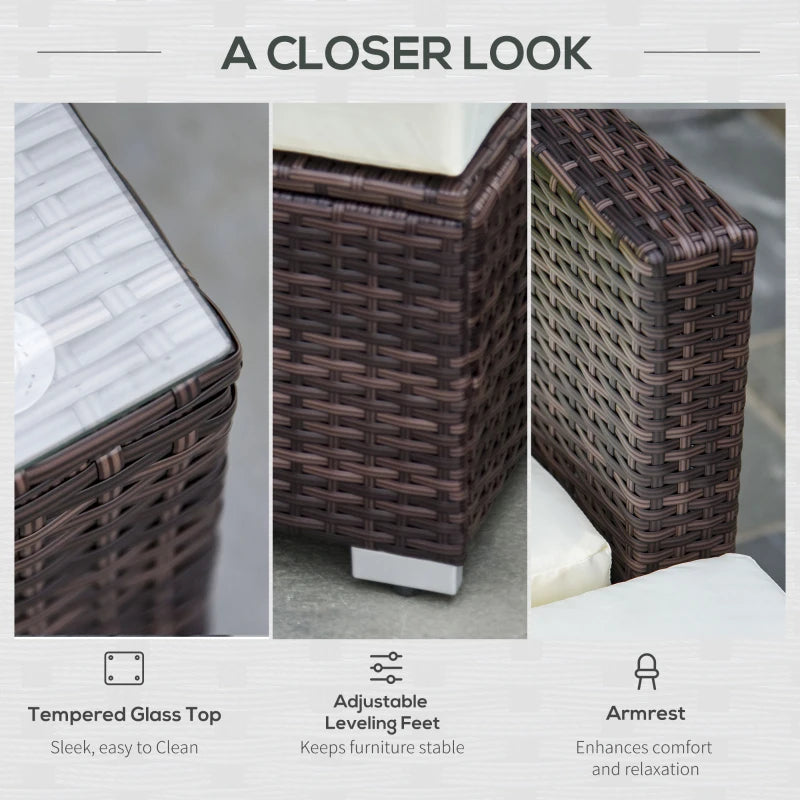 Brown L-Shaped 3 Seater Sofa With Beige Cushions and Glass Top Coffee Table