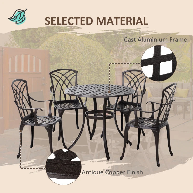 Cast Aluminium Outdoor Furniture Set - 4 Armchairs & Table