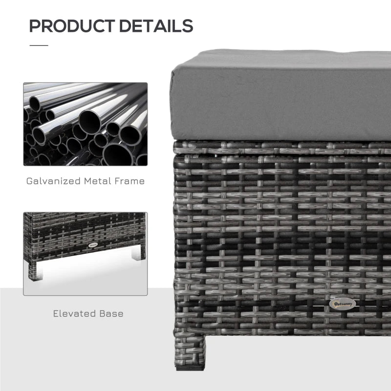 Dark Grey Rattan Footstool With Padded Grey Cushion - 50 x 50 x 35 cm