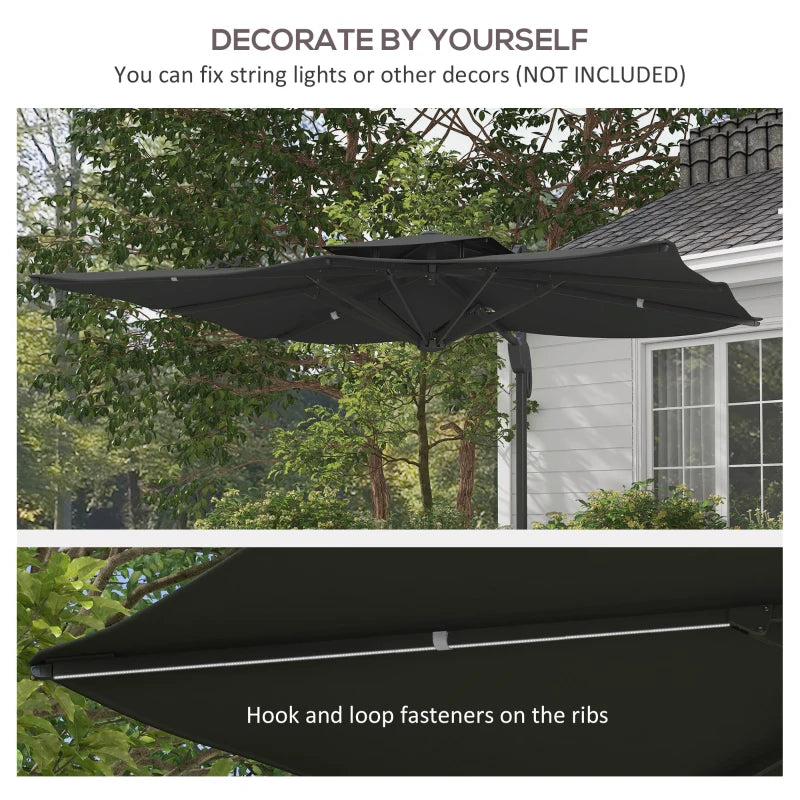 Grey 3m Cantilever Parasol with Hydraulic Mechanism - Dual Vented