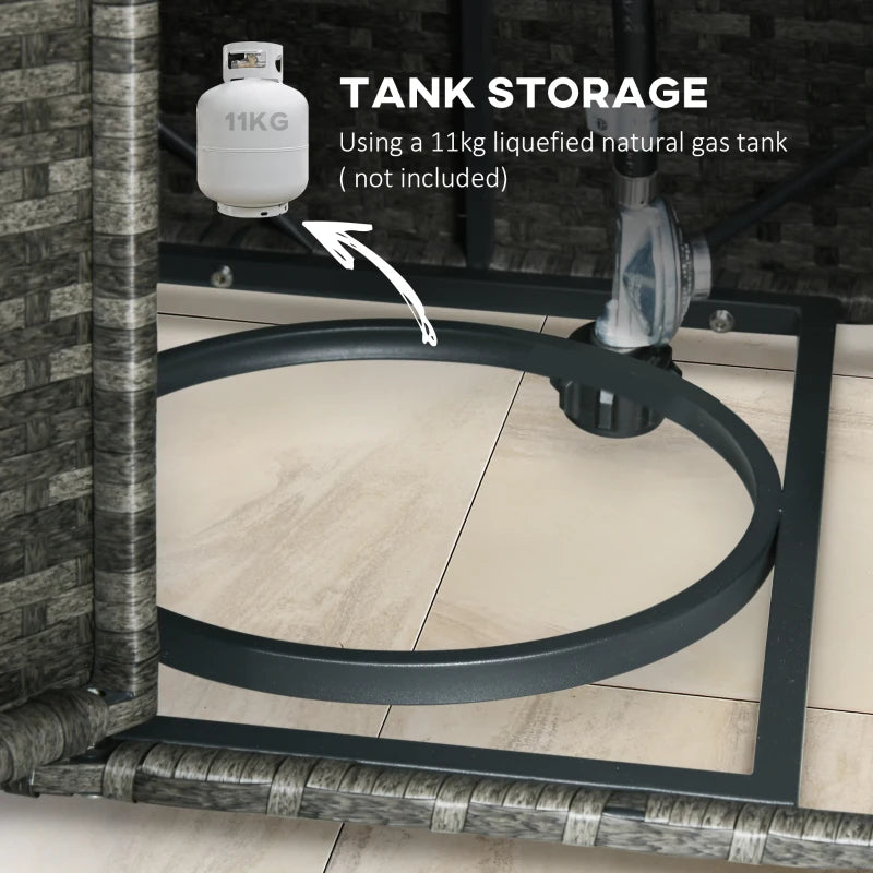 Grey 6 Seater Rattan Furniture Set With Fire Pit Table - Wicker Loveseat, 2 Armchairs and 2 Footstools Included