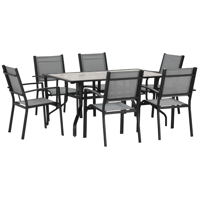 6 Seater Outdoor Dining Set With Parasol Hole & Breathable Mesh Fabric Seats