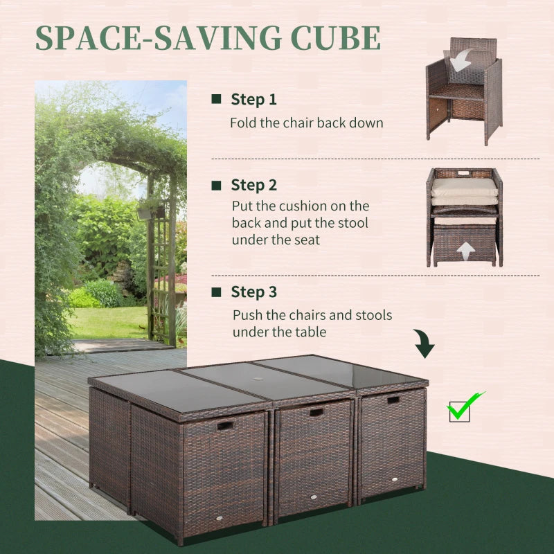 Mixed Brown 10 Seater Cubed Rattan Dining Set