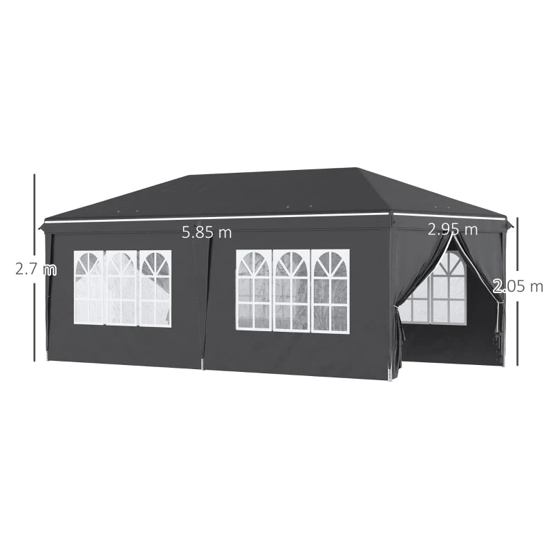 Black 3m x 6 m Pop Up Gazebo with Sides and Windows