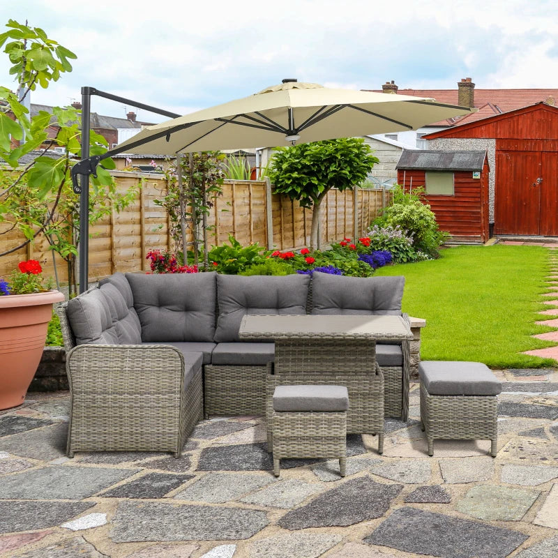 Grey 6 Piece Rattan Corner Sofa With Soft Padded Cushions & Liftable Coffee Table