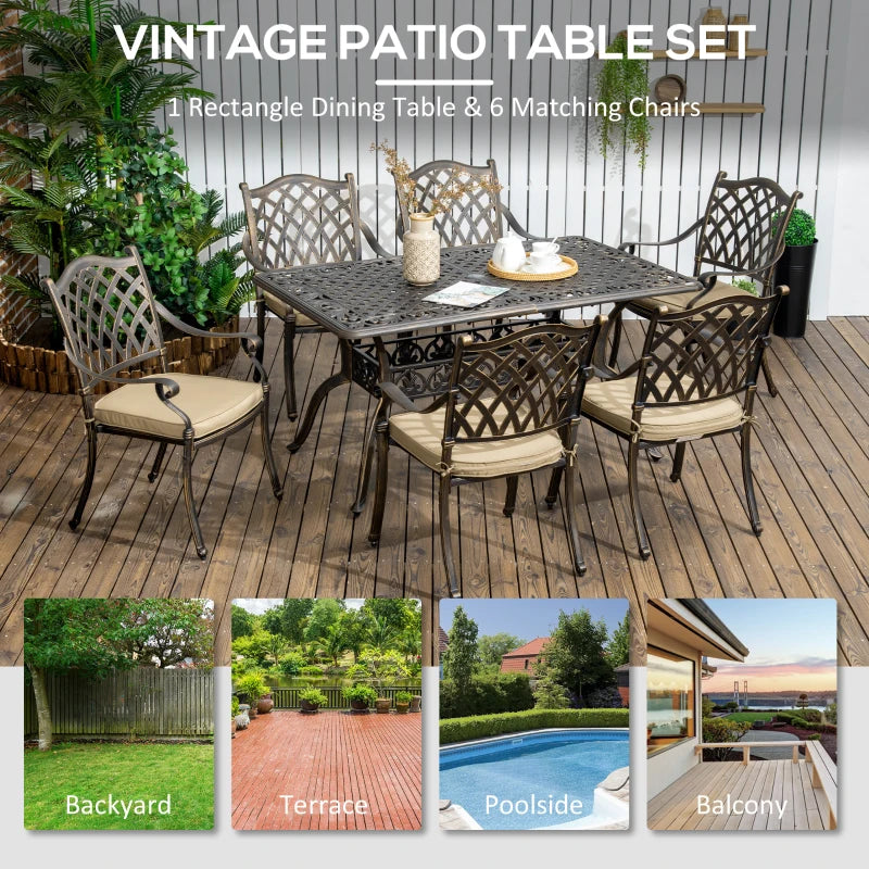 Bronze 7 Piece Cast Aluminium Patio Furniture Set