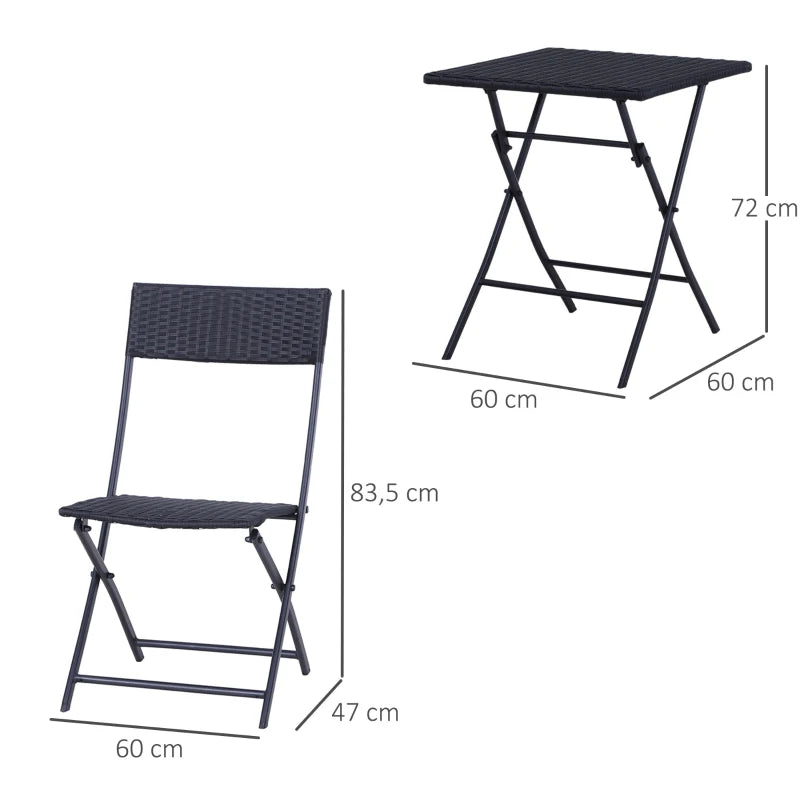 Black 2 Seater Foldable Rattan Bistro Set