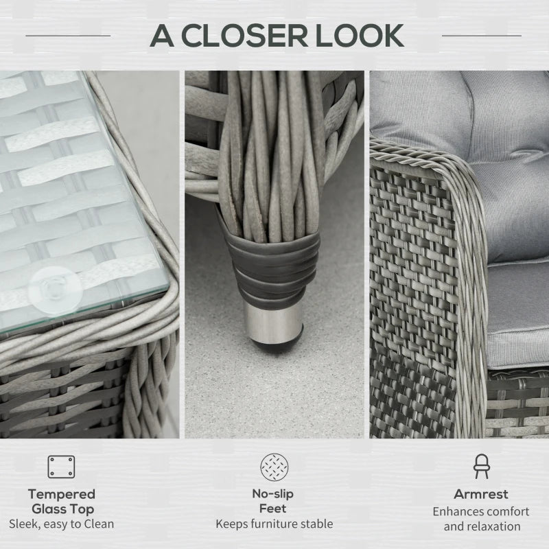 4 Pieces Outdoor PE Rattan Sofa Set with Glass Top Coffee Table, Mixed Grey