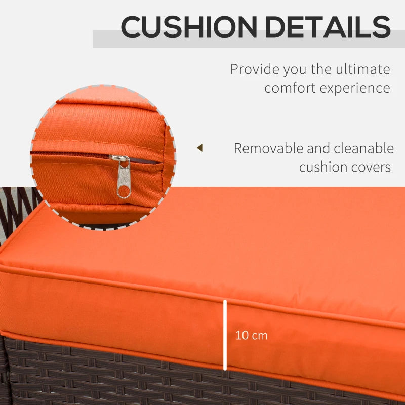 Dark Brown Patterned Rattan Bistro Set With Orange Cushions