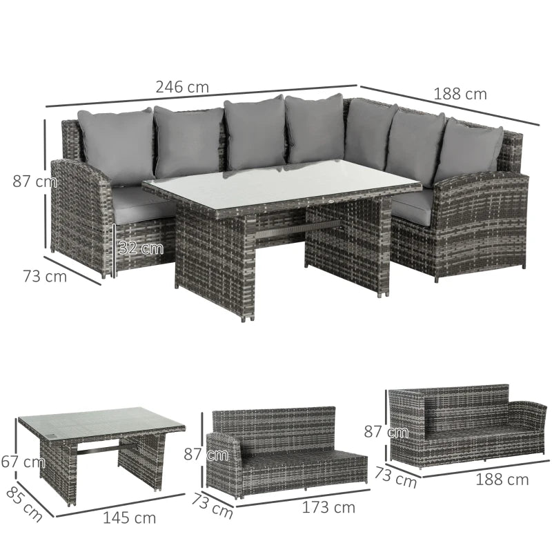 3 Piece Rattan Corner Dining Set