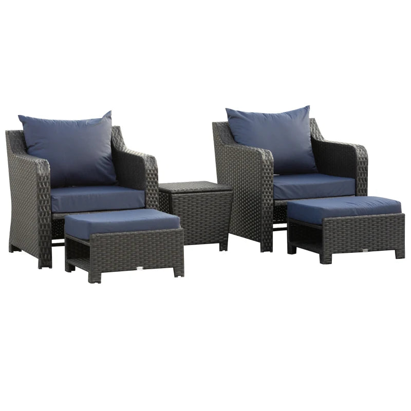 Brown 5 Piece Rattan Furniture Set With Chairs, Storage Stools and Side Table