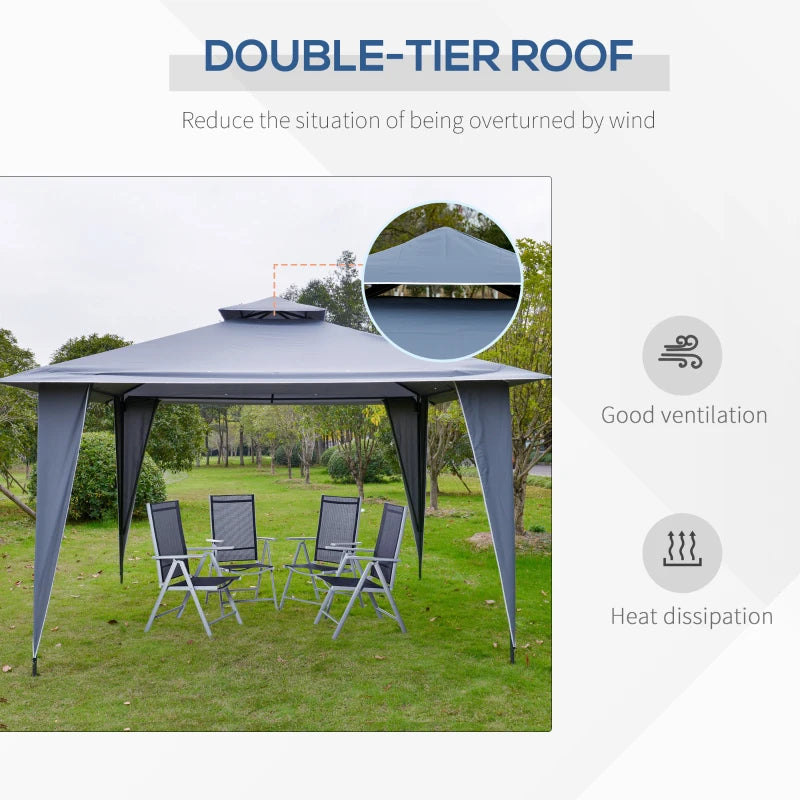 3.5m x 3.5m Side-Less Outdoor Canopy With 2-Tier Roof Steel Frame