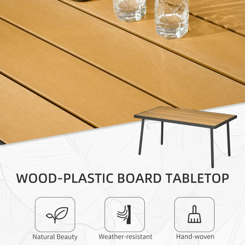 Dark Grey 6 Seater Rattan Furniture Set with Sofa, Footstool and Wood-Plastic Coffee Table