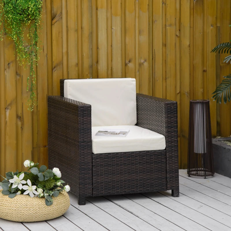 Black Single Seater Rattan Armchair + Cream Cushions with Armrests