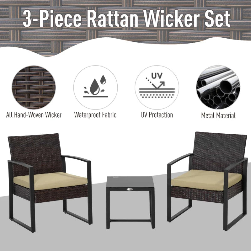 Beige Rattan Bistro Set With Coffee Table
