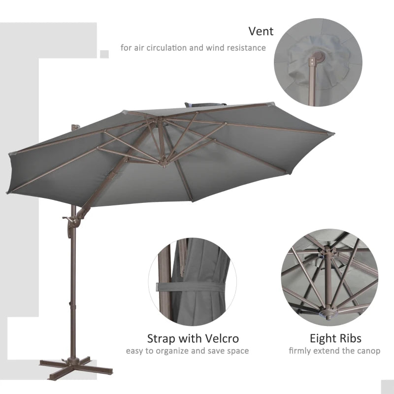 Dark Grey 3m 360° Rotation Parasol Shade