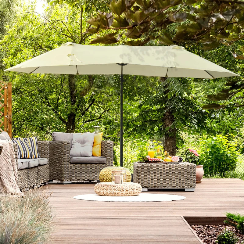 Beige Double Canopy Offset Parasol With Steel Pole