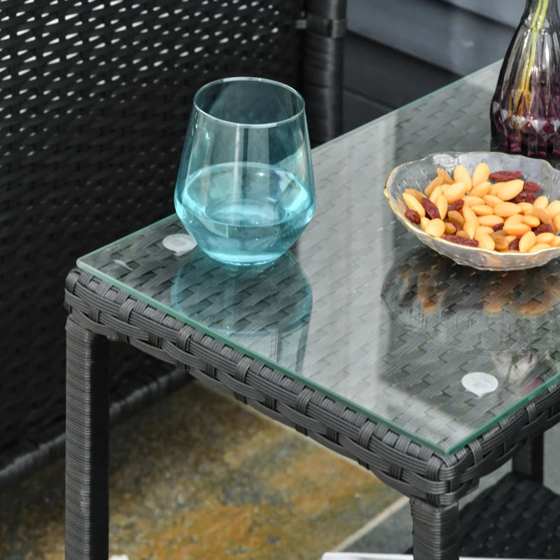 Black Rattan Bistro Set With Pillows