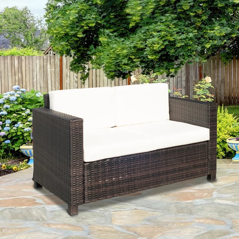 Brown Two-Seater Rattan Sofa