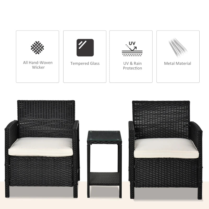 Black Rattan Bistro Set With Pillows