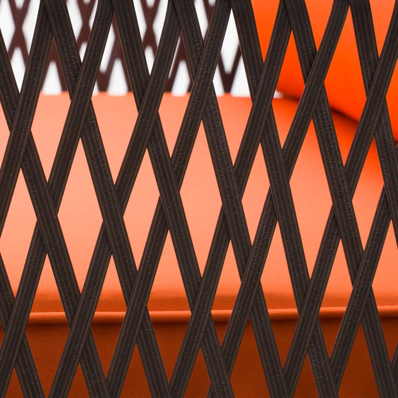 Dark Brown Patterned Rattan Bistro Set With Orange Cushions