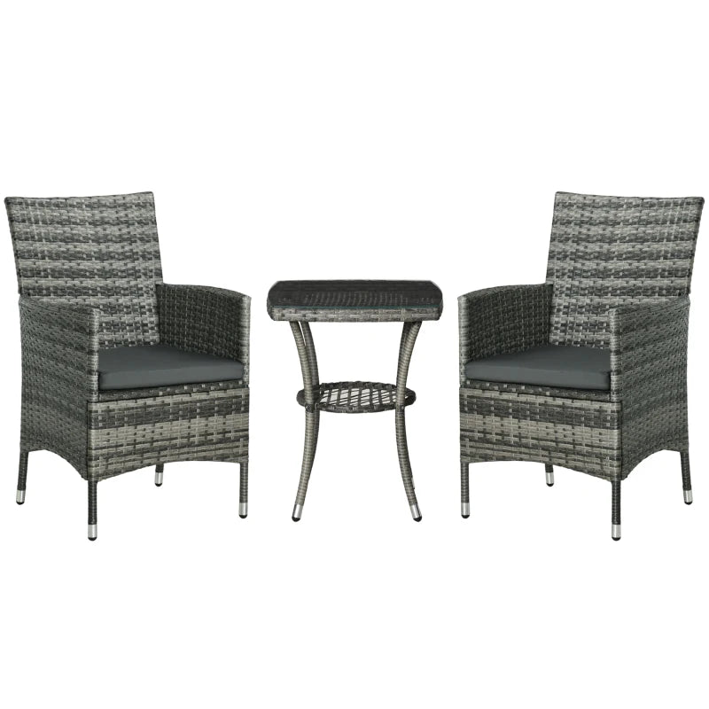 Grey 3 Piece Rattan Bistro Set