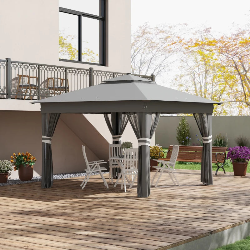 Grey Pop Up Gazebo with Solar-Powered LED Lights