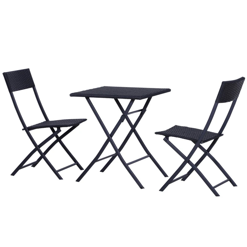 Black 2 Seater Foldable Rattan Bistro Set