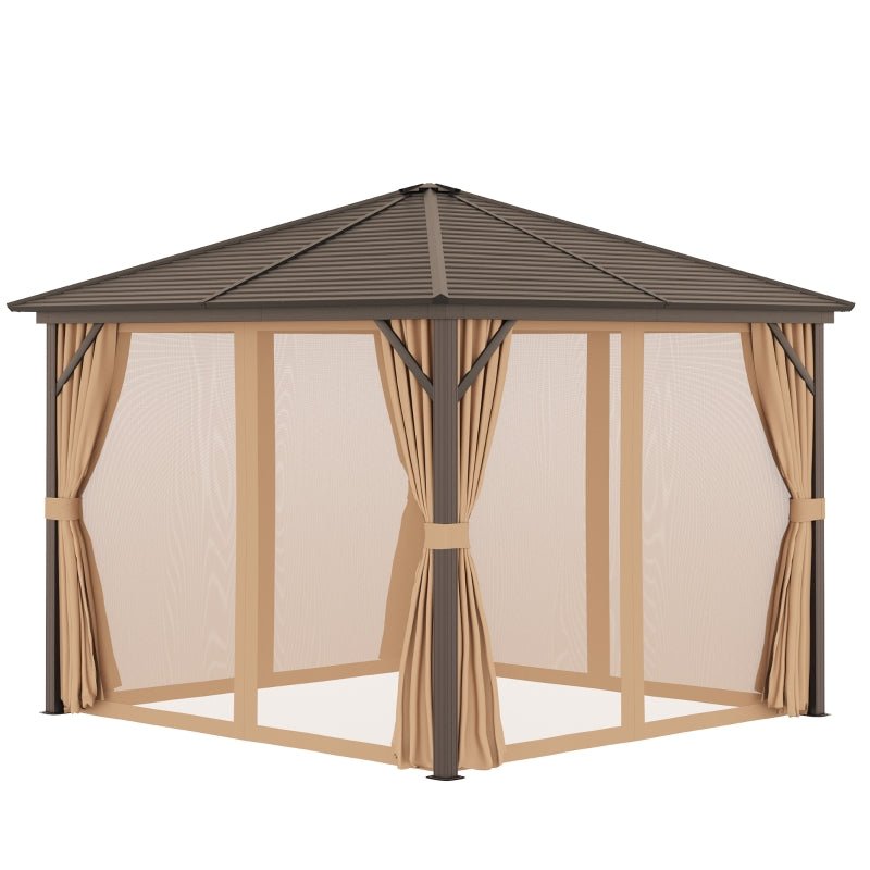 AluShade Oasis 3x3M: Garden Sanctuary with Metal Canopy & Deluxe Drapery - Brown - Trade Warehouse