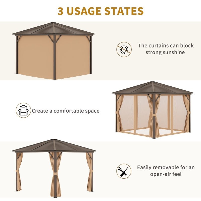 AluShade Oasis 3x3M: Garden Sanctuary with Metal Canopy & Deluxe Drapery - Brown - Trade Warehouse