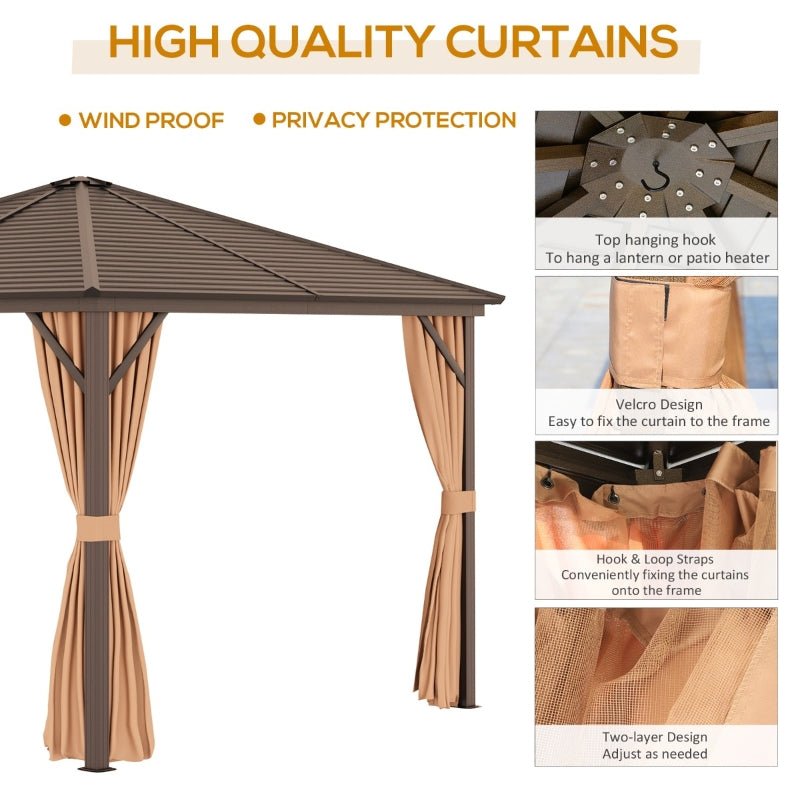 AluShade Oasis 3x3M: Garden Sanctuary with Metal Canopy & Deluxe Drapery - Brown - Trade Warehouse