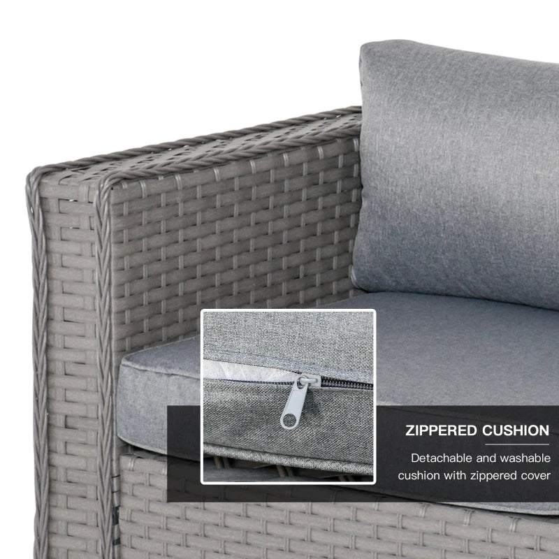 Grey 4 Seater Rattan Corner Sofa Set With Coffee Table and Footstools
