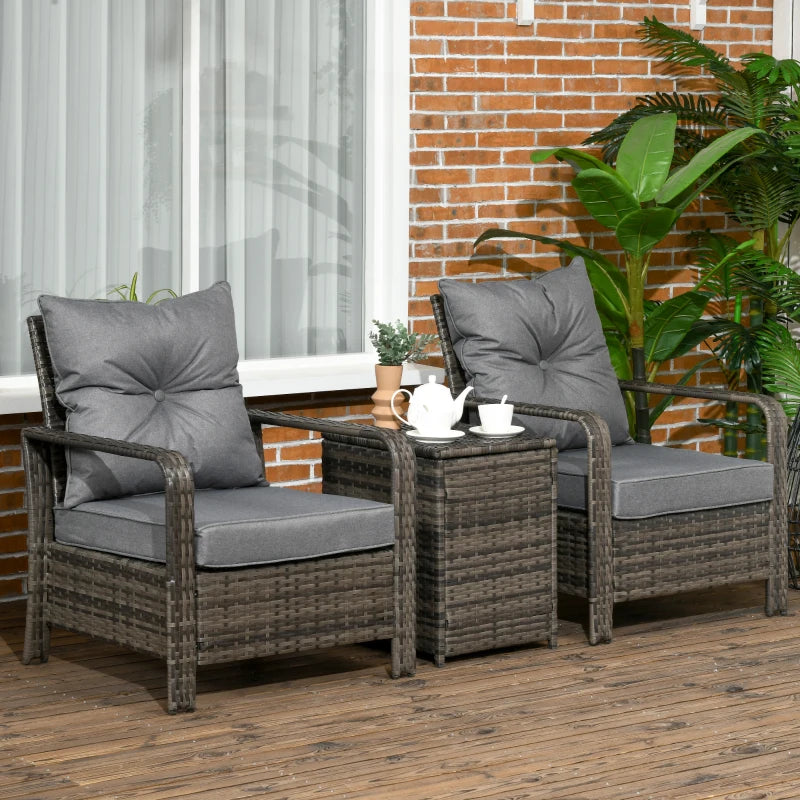 Dark Brown 3 Piece Set With Ash Grey Cushions & Storage Unit