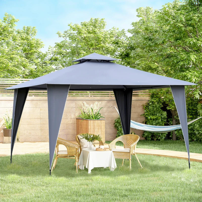 3.5m x 3.5m Side-Less Outdoor Canopy With 2-Tier Roof Steel Frame