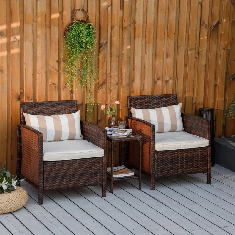 Brown 2-Seater Rattan Bistro Set With Cushions
