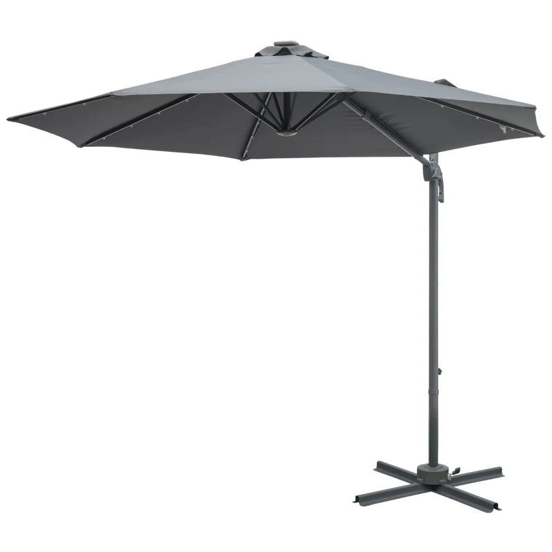 3m x 2.45m Dark Grey Roma Parasol With Crank & Tilt + LED Solar Lights