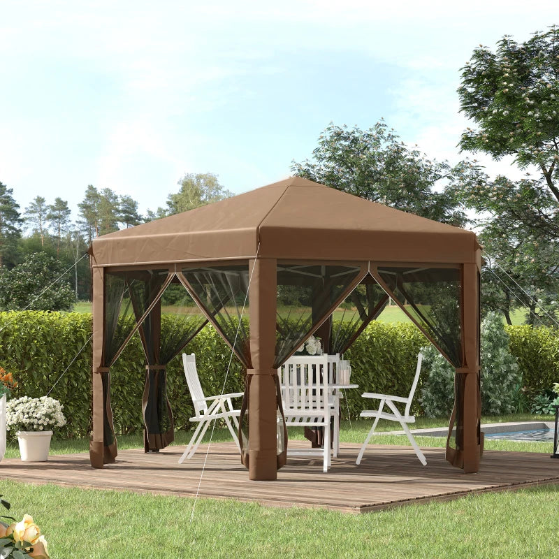 Brown Hexagonal Pop Up Gazebo