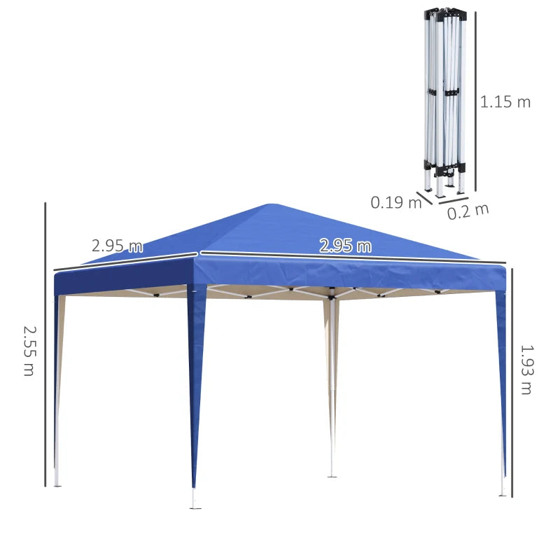Blue 3m x 3m Pop Up Gazebo - Height Adjustable With Bag