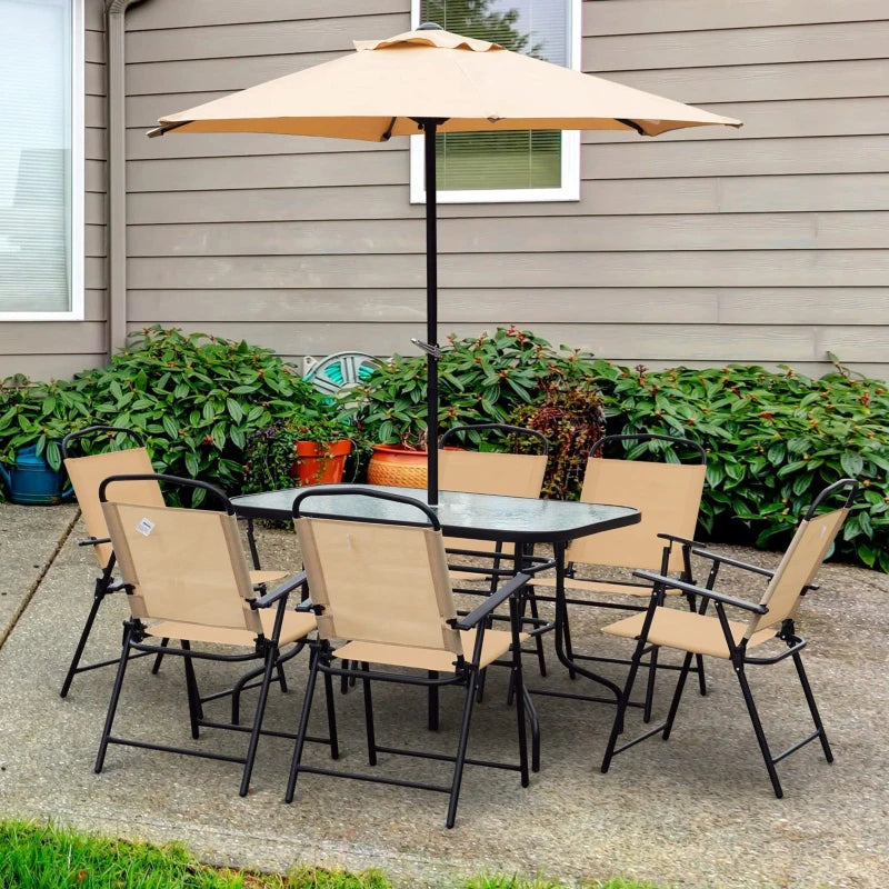 8 Piece Metal Dining Set With Beige Parasol