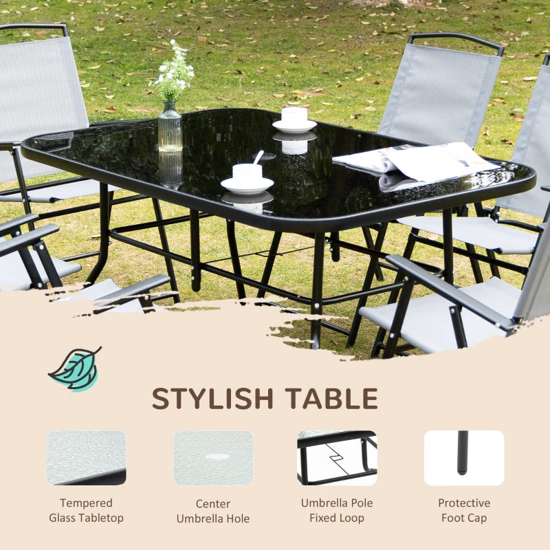 Black Framed 6 Seater Dining Set For Garden With Foldable Chairs