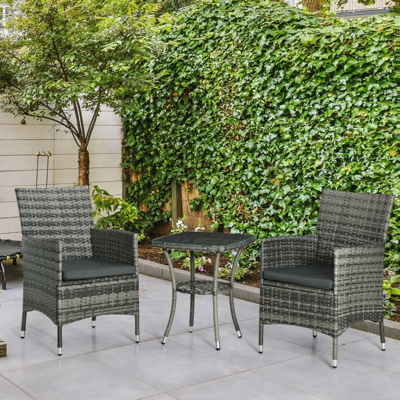 Grey 3 Piece Rattan Bistro Set